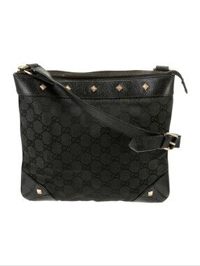 Authentic Gucci Black GG Monogram Studded Crossbody Bag